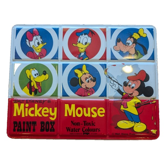 Vintage Watercolour‎ Paint Box Tin Litho Mickey Mouse 80 Colors Page London